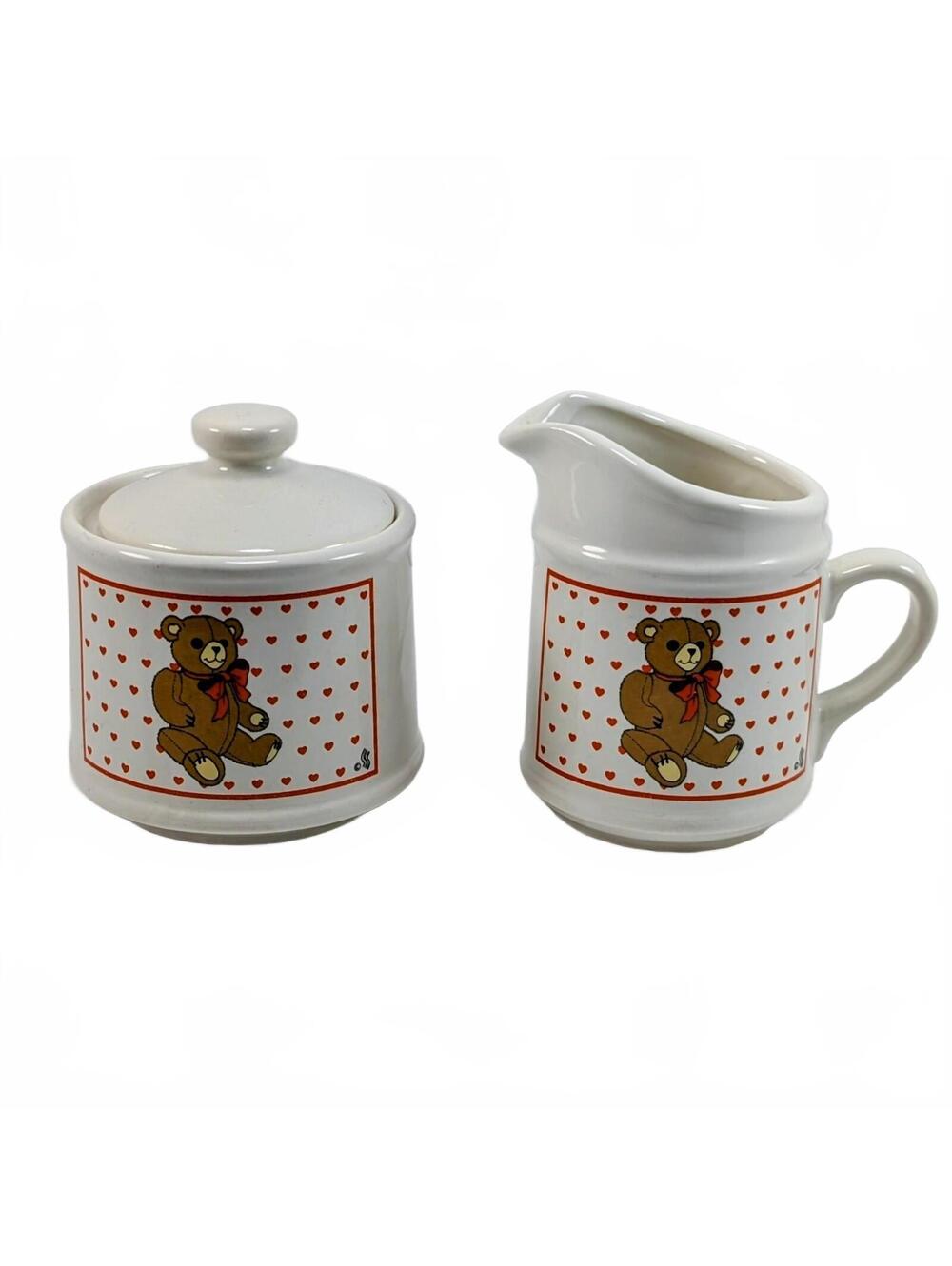 Teddy Bear Hearts Ceramic Creamer & Sugar Set